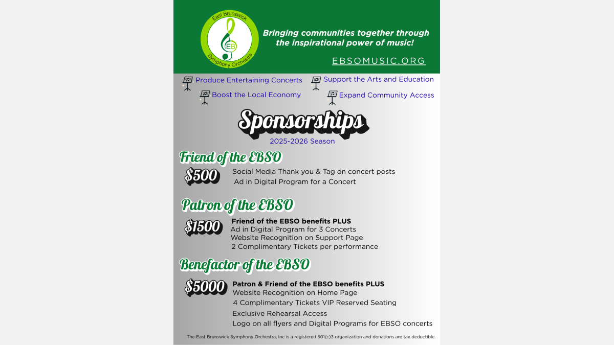 Support the East Brunswick Symphony Orchestra for Season 2!