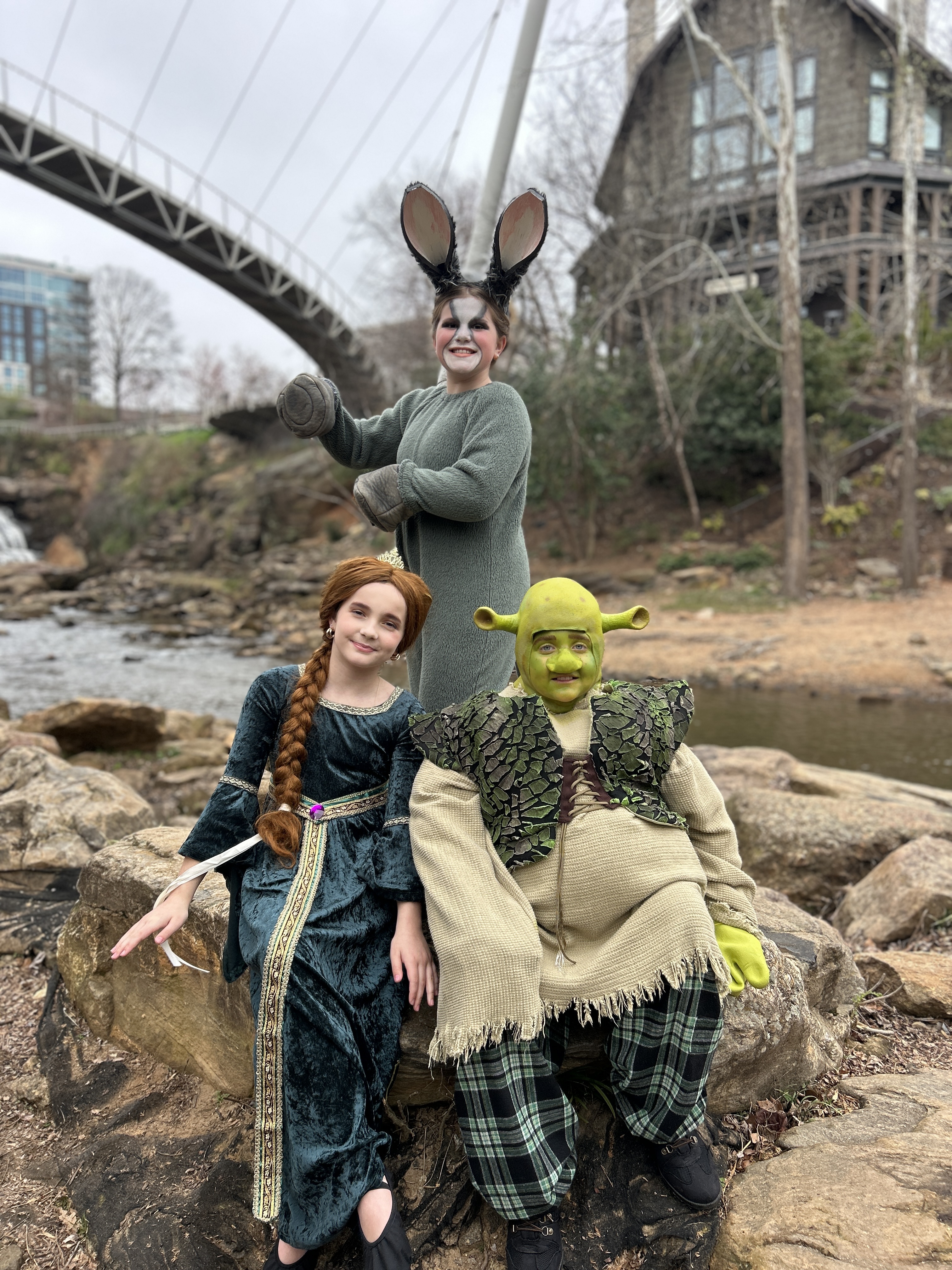 Shrek, Donkey, and Fiona at Falls Park GVL